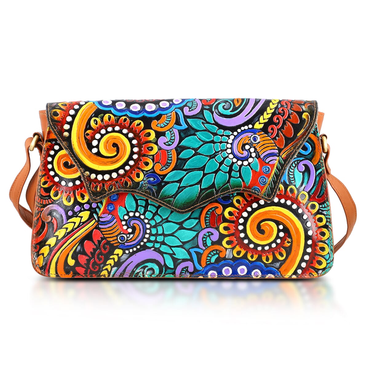 Sukriti Tan Genuine Leather Hand Painted Tooled Crossbody Bag  image number 0