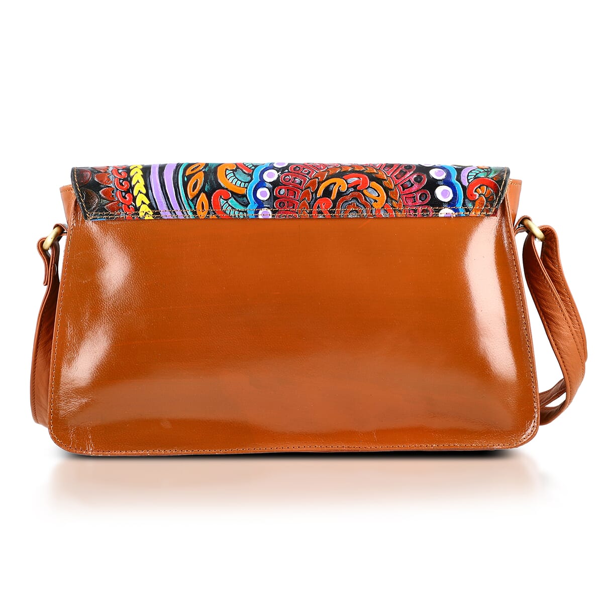 Sukriti Tan Genuine Leather Hand Painted Tooled Crossbody Bag  image number 6