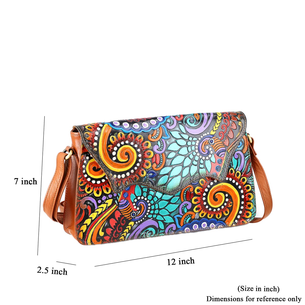Sukriti Tan Genuine Leather Hand Painted Tooled Crossbody Bag  image number 9