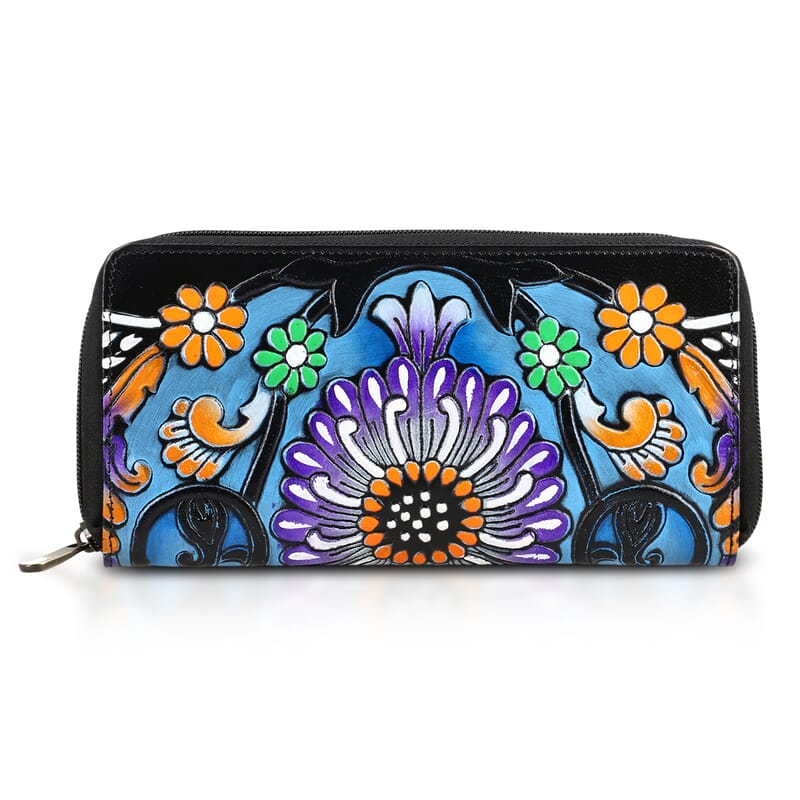 La Marey Black RFID Protected Tooled Leather Women's Wallet