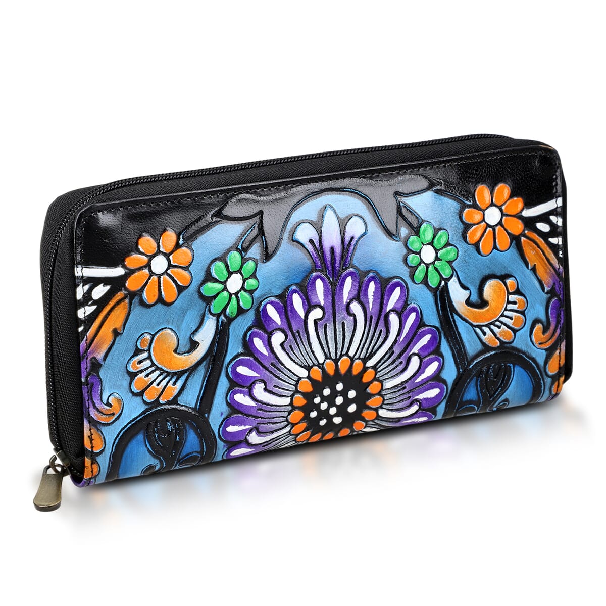 Sukriti Black RFID Protected Tooled Leather Women's Wallet  image number 5