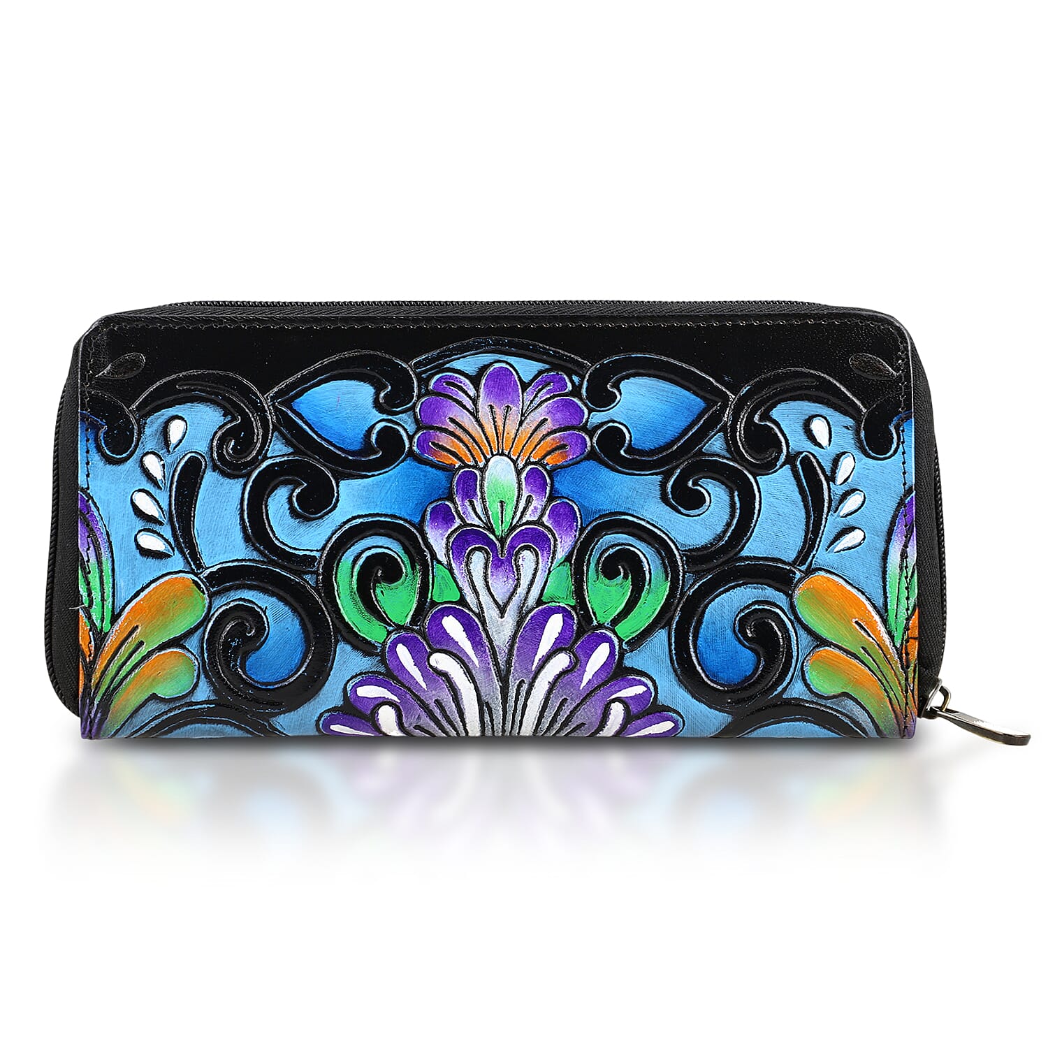 La Marey Black RFID Protected Tooled Leather Women's Wallet