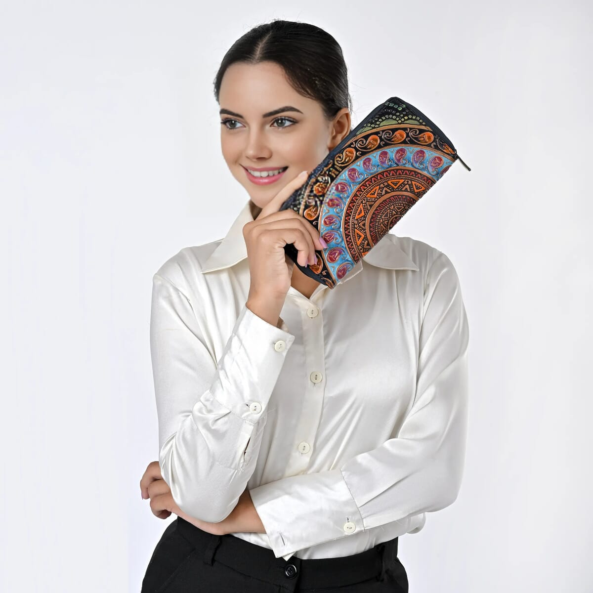 Sukriti Navy RFID Protected Tooled Leather Women's Wallet  image number 3