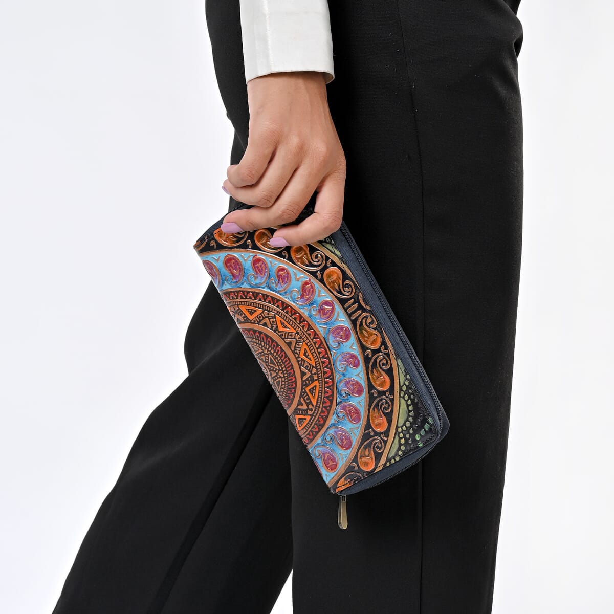 Sukriti Navy RFID Protected Tooled Leather Women's Wallet  image number 4