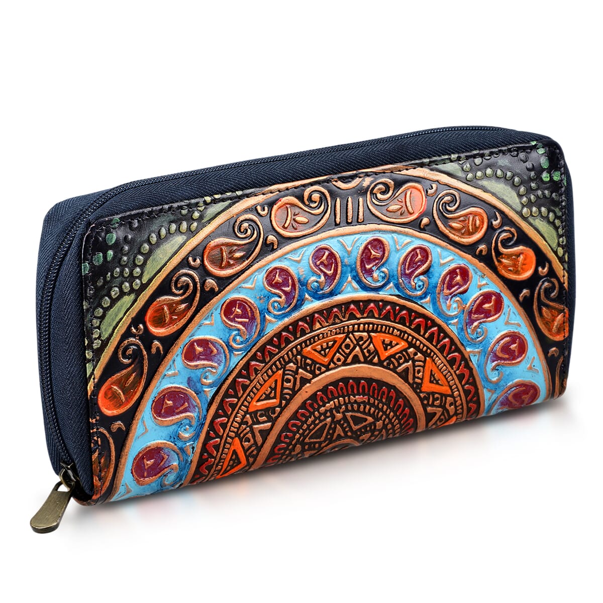 Sukriti Navy RFID Protected Tooled Leather Women's Wallet  image number 5