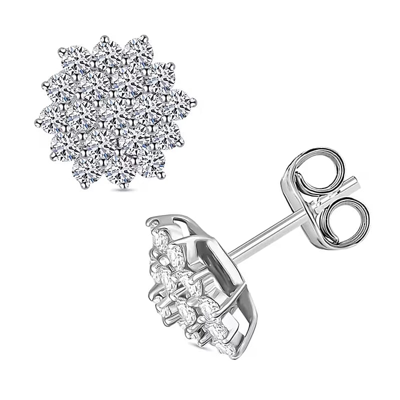 Luxuriant Lab Grown Diamond G-H SI 1.10 ctw Snowflake Earrings in Platinum Over Sterling Silver