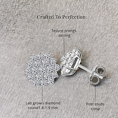 Luxuriant Lab Grown Diamond G-H SI 1.10 ctw Snowflake Earrings in Platinum Over Sterling Silver