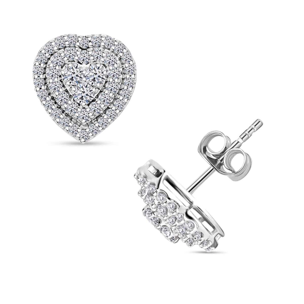 Luxuriant Lab Grown Diamond G-H SI 1.00 ctw Heart Earrings in Platinum Over Sterling Silver image number 0