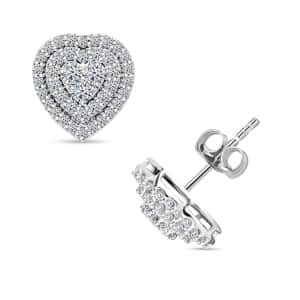 Luxuriant Lab Grown Diamond G-H SI 1.00 ctw Heart Earrings in Platinum Over Sterling Silver