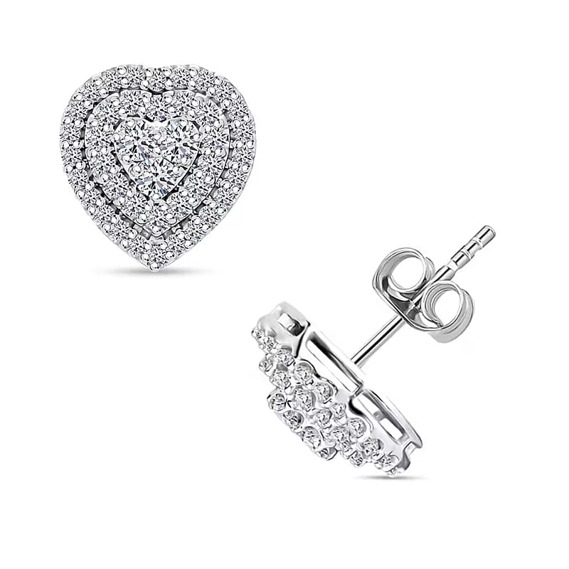 Luxuriant Lab Grown Diamond G-H SI 1.00 ctw Heart Earrings in Platinum Over Sterling Silver