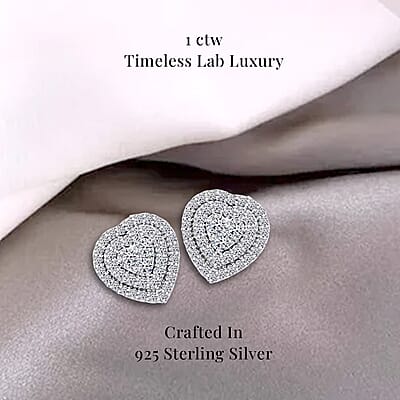 Luxuriant Lab Grown Diamond G-H SI 1.00 ctw Heart Earrings in Platinum Over Sterling Silver