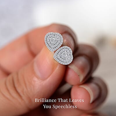 Luxuriant Lab Grown Diamond G-H SI 1.00 ctw Heart Earrings in Platinum Over Sterling Silver