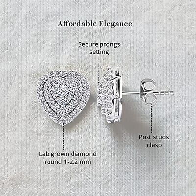 Luxuriant Lab Grown Diamond G-H SI 1.00 ctw Heart Earrings in Platinum Over Sterling Silver