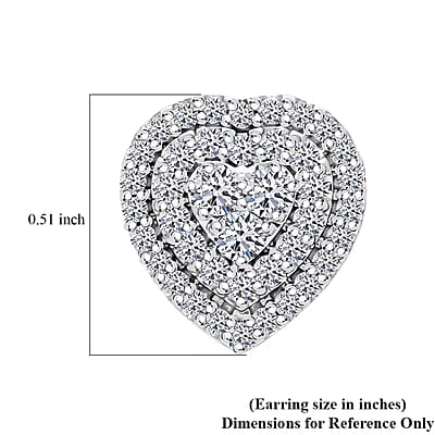 Luxuriant Lab Grown Diamond G-H SI 1.00 ctw Heart Earrings in Platinum Over Sterling Silver