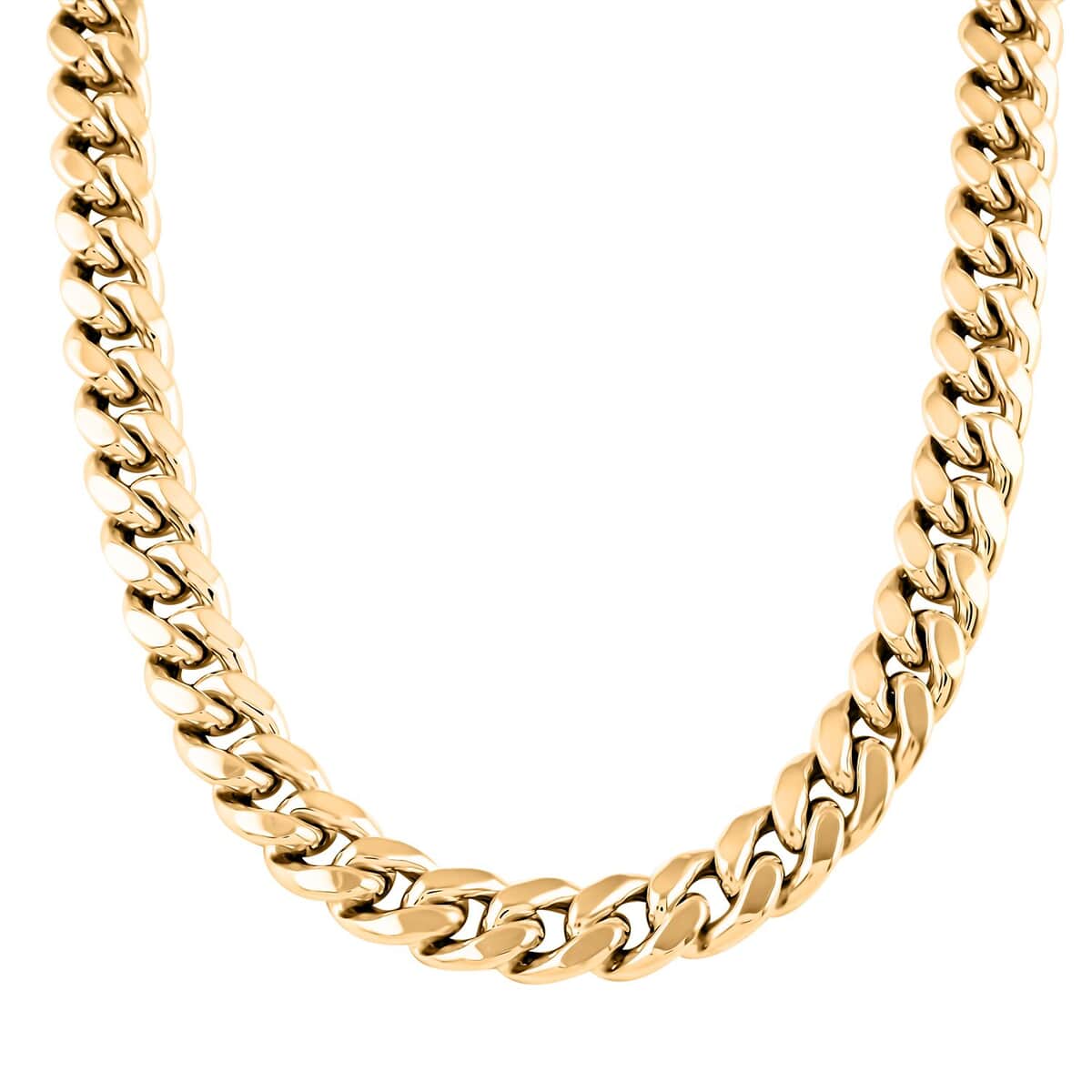 10K Yellow Gold Flat Miami Cuban 5mm Necklace 20 Inches with Simulated Diamond Lock 11.24 Grams 0.30 ctw image number 0