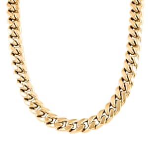 10K Yellow Gold Flat Miami Cuban 5mm Necklace 20 Inches with Simulated Diamond Lock 11.24 Grams 0.30 ctw