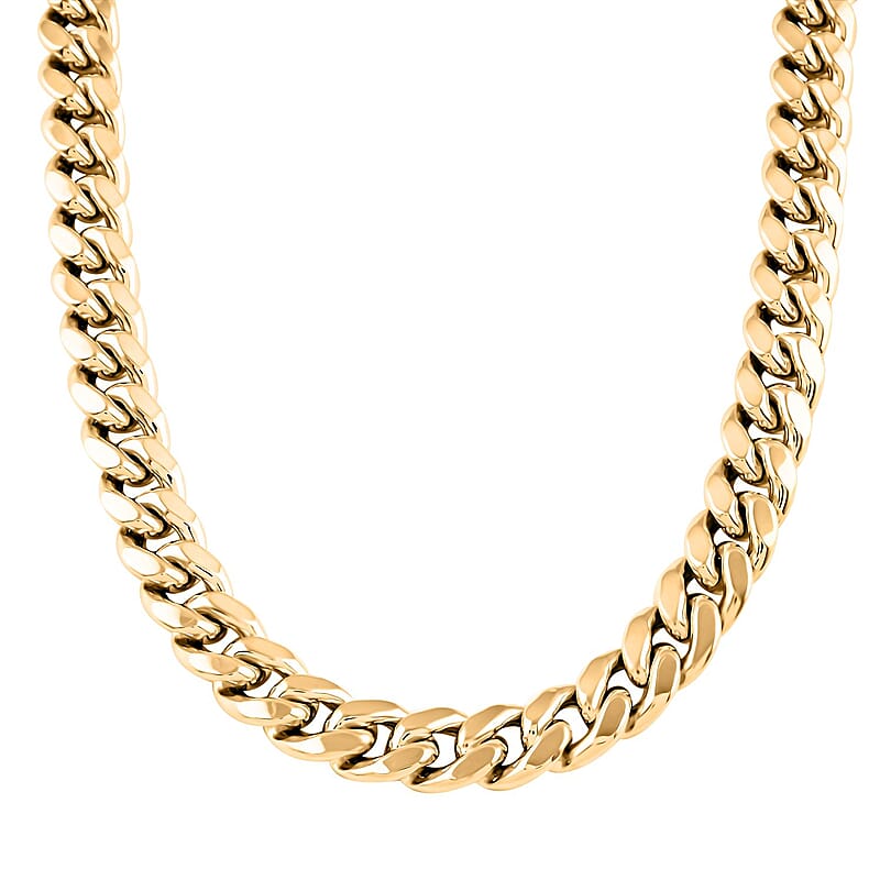 10K Yellow Gold Flat Miami Cuban 5mm Necklace 20 Inches with Simulated Diamond Lock 11.24 Grams 0.30 ctw
