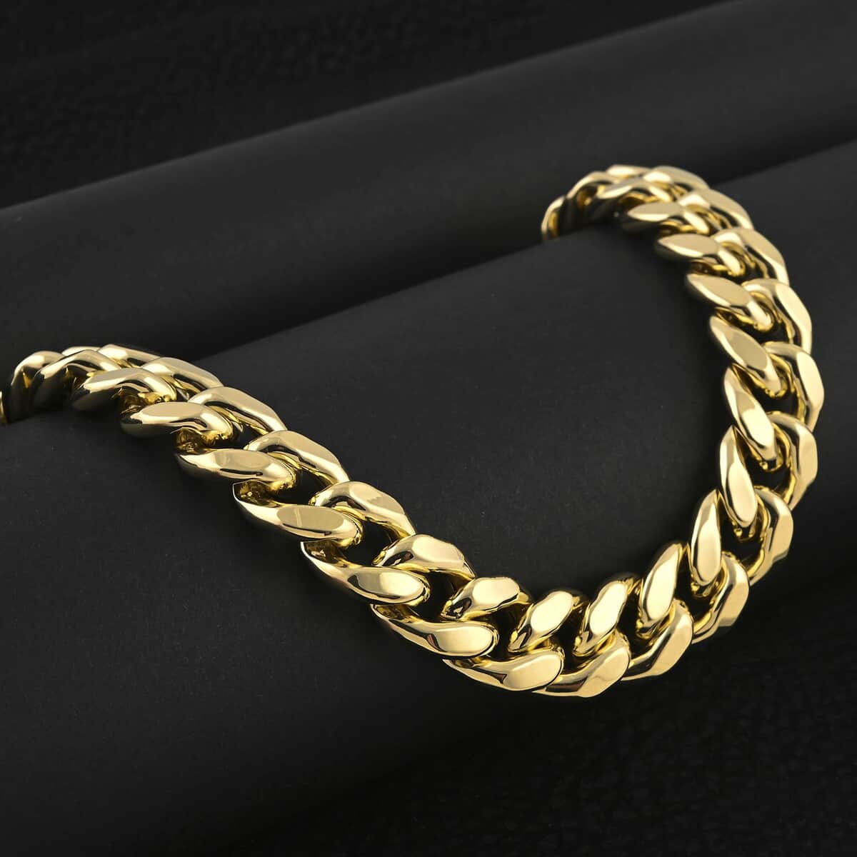 10K Yellow Gold Flat Miami Cuban 5mm Necklace 20 Inches with Simulated Diamond Lock 11.24 Grams 0.30 ctw image number 1