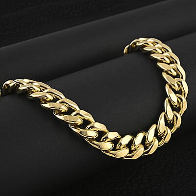 10K Yellow Gold Flat Miami Cuban 5mm Necklace 20 Inches with Simulated Diamond Lock 11.24 Grams 0.30 ctw