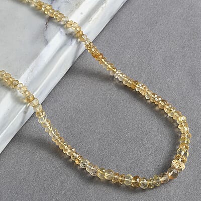 Brazilian Citrine 45.00 ctw Beaded Necklace in Rhodium Over Sterling Silver 18-20 Inches