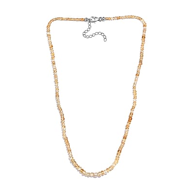 Brazilian Citrine 45.00 ctw Beaded Necklace in Rhodium Over Sterling Silver 18-20 Inches