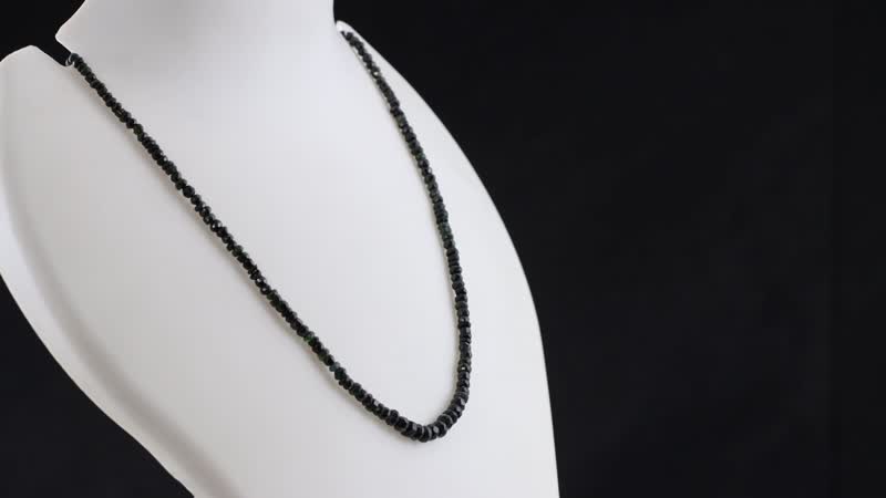 Black Tourmaline 65.00 ctw Beaded Necklace in Rhodium Over Sterling Silver 18-20 Inches
