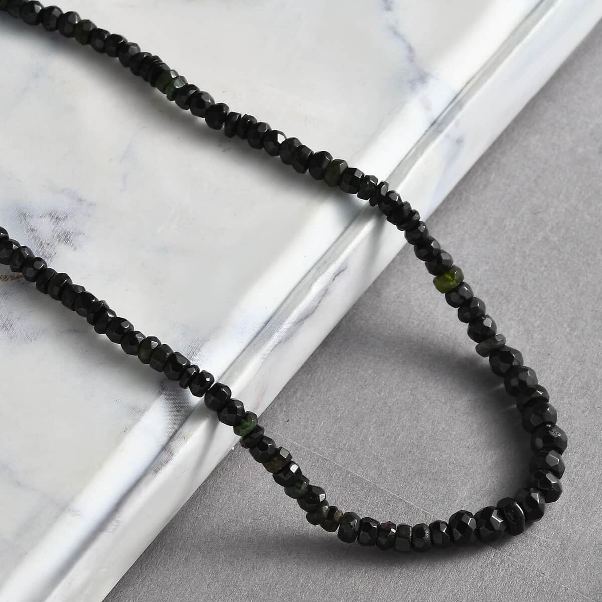 Black Tourmaline 65.00 ctw Beaded Necklace in Rhodium Over Sterling Silver 18-20 Inches image number 1