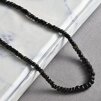 Black Tourmaline 65.00 ctw Beaded Necklace in Rhodium Over Sterling Silver 18-20 Inches