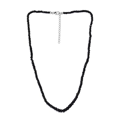 Black Tourmaline 65.00 ctw Beaded Necklace in Rhodium Over Sterling Silver 18-20 Inches