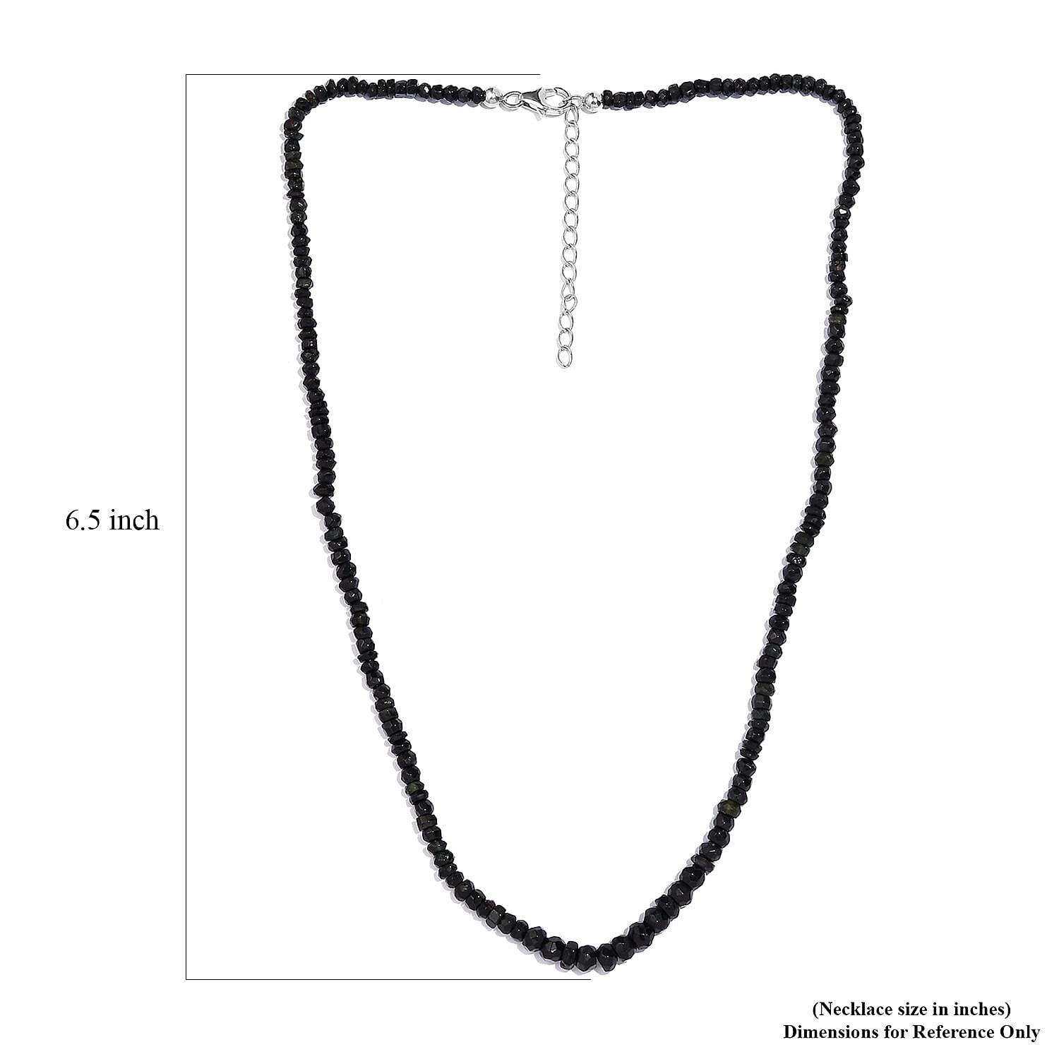 Black Tourmaline 65.00 ctw Beaded Necklace in Rhodium Over Sterling Silver 18-20 Inches