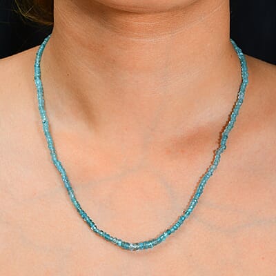 Apatite 40.00 ctw Beaded Necklace in Rhodium Over Sterling Silver 18-20 Inches