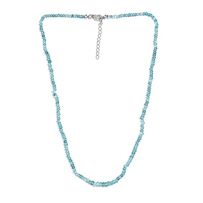 Apatite 40.00 ctw Beaded Necklace in Rhodium Over Sterling Silver 18-20 Inches