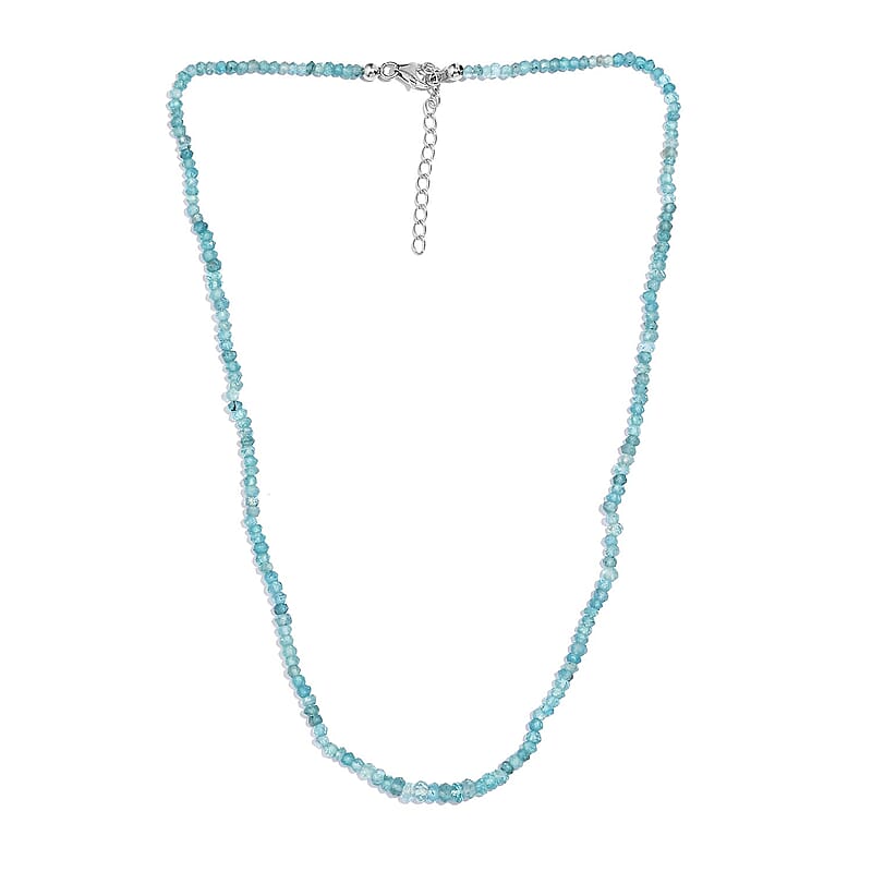 Apatite 40.00 ctw Beaded Necklace in Rhodium Over Sterling Silver 18-20 Inches