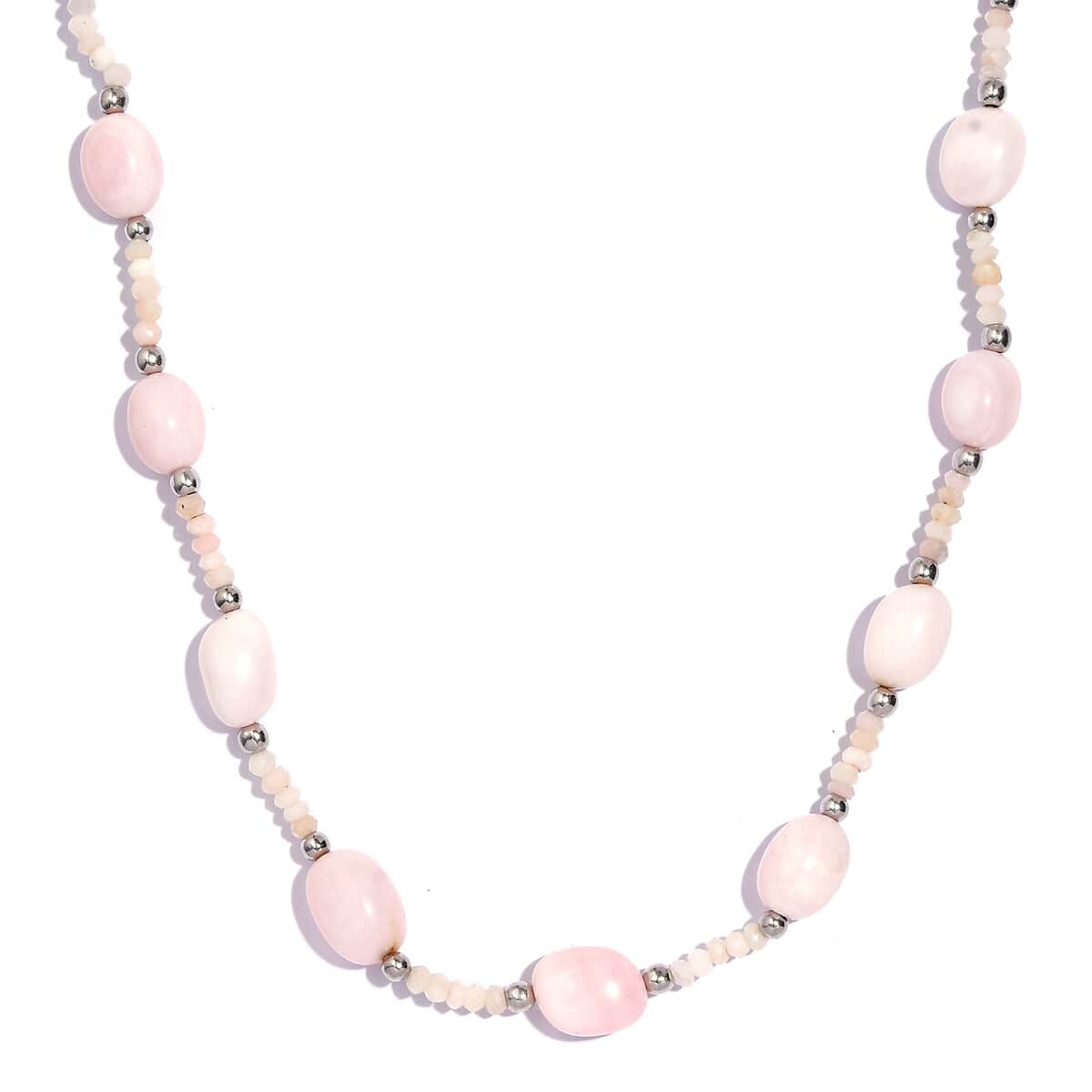 Pink Opal 80.00 ctw Beaded Necklace in Rhodium Over Sterling Silver 18-20 Inches image number 0