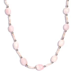 Pink Opal 80.00 ctw Beaded Necklace in Rhodium Over Sterling Silver 18-20 Inches