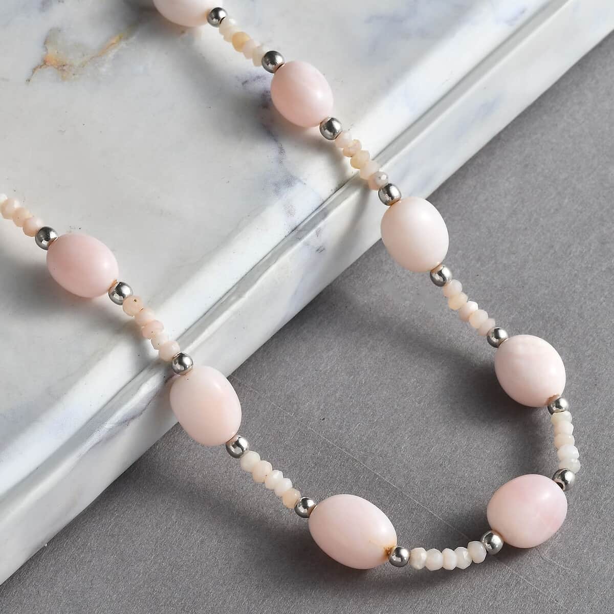 Pink Opal 80.00 ctw Beaded Necklace in Rhodium Over Sterling Silver 18-20 Inches image number 1