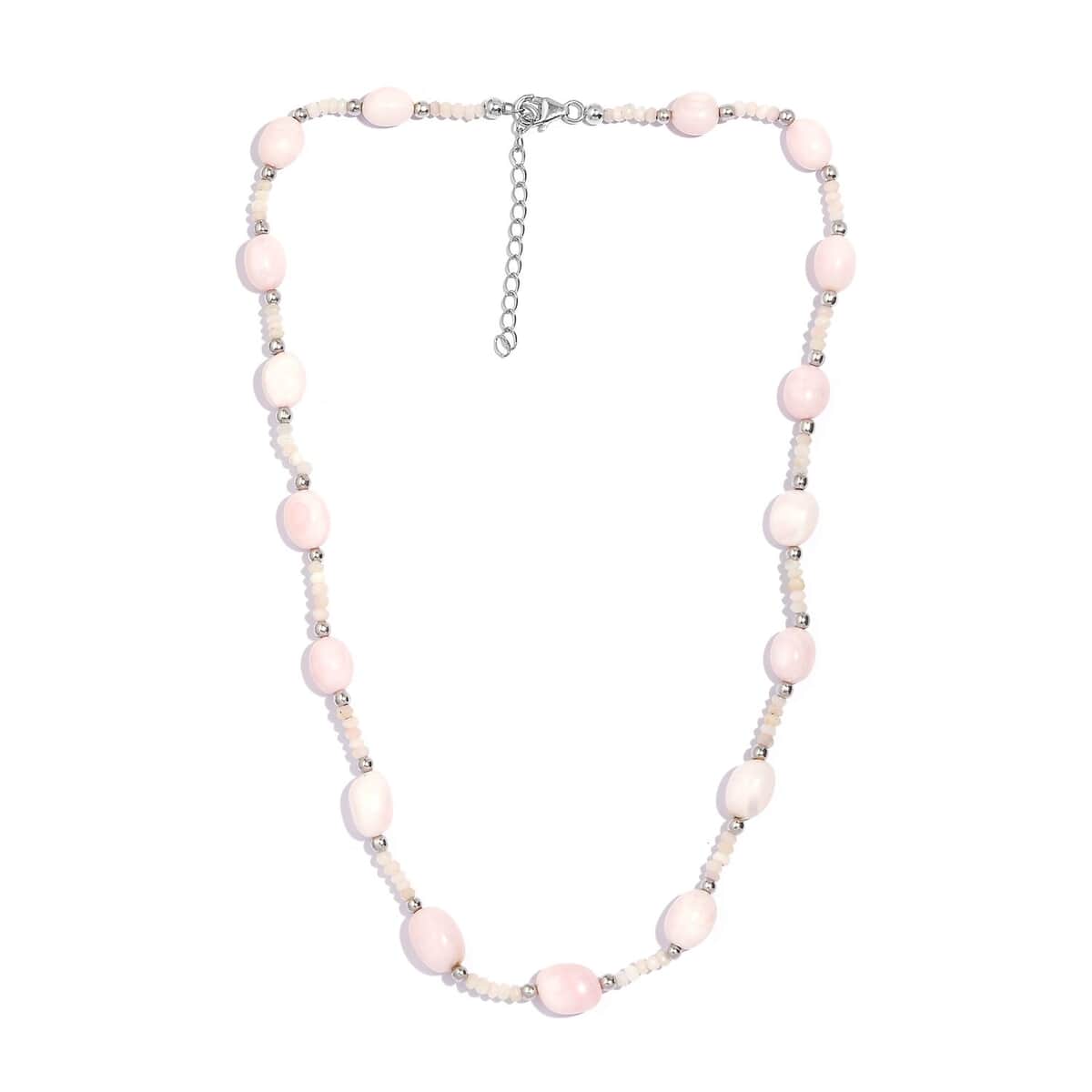 Pink Opal 80.00 ctw Beaded Necklace in Rhodium Over Sterling Silver 18-20 Inches image number 3