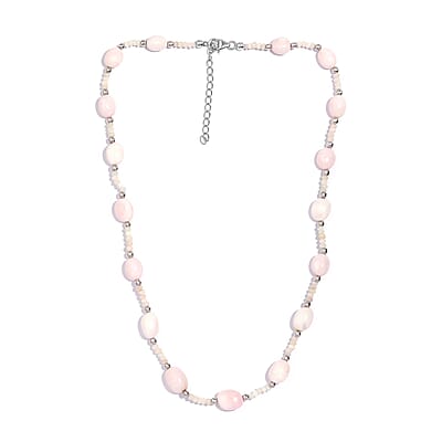 Pink Opal 80.00 ctw Beaded Necklace in Rhodium Over Sterling Silver 18-20 Inches