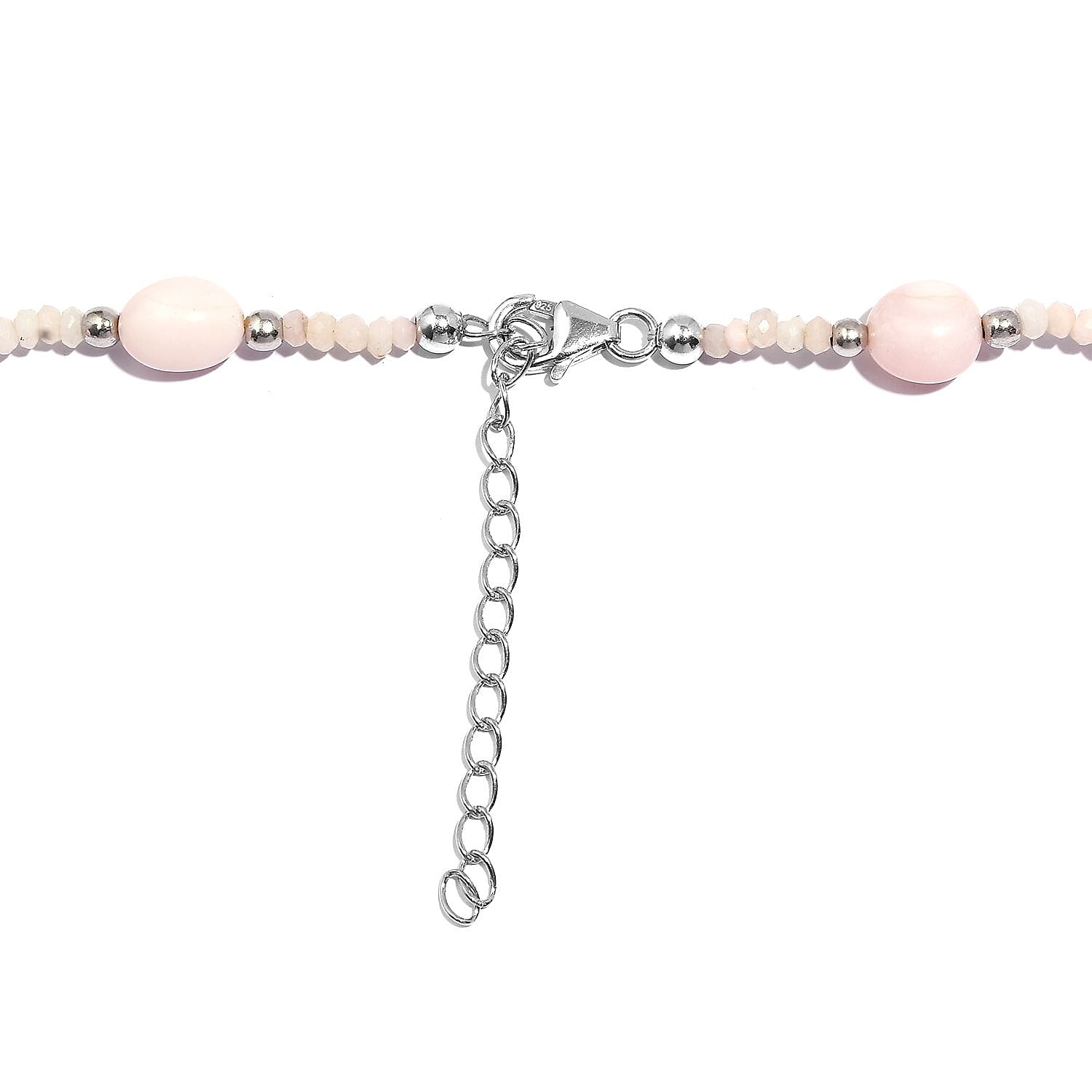 Pink Opal 80.00 ctw Beaded Necklace in Rhodium Over Sterling Silver 18-20 Inches