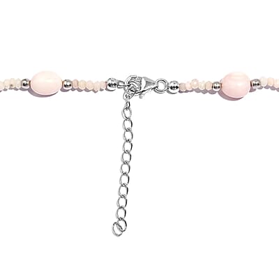 Pink Opal 80.00 ctw Beaded Necklace in Rhodium Over Sterling Silver 18-20 Inches