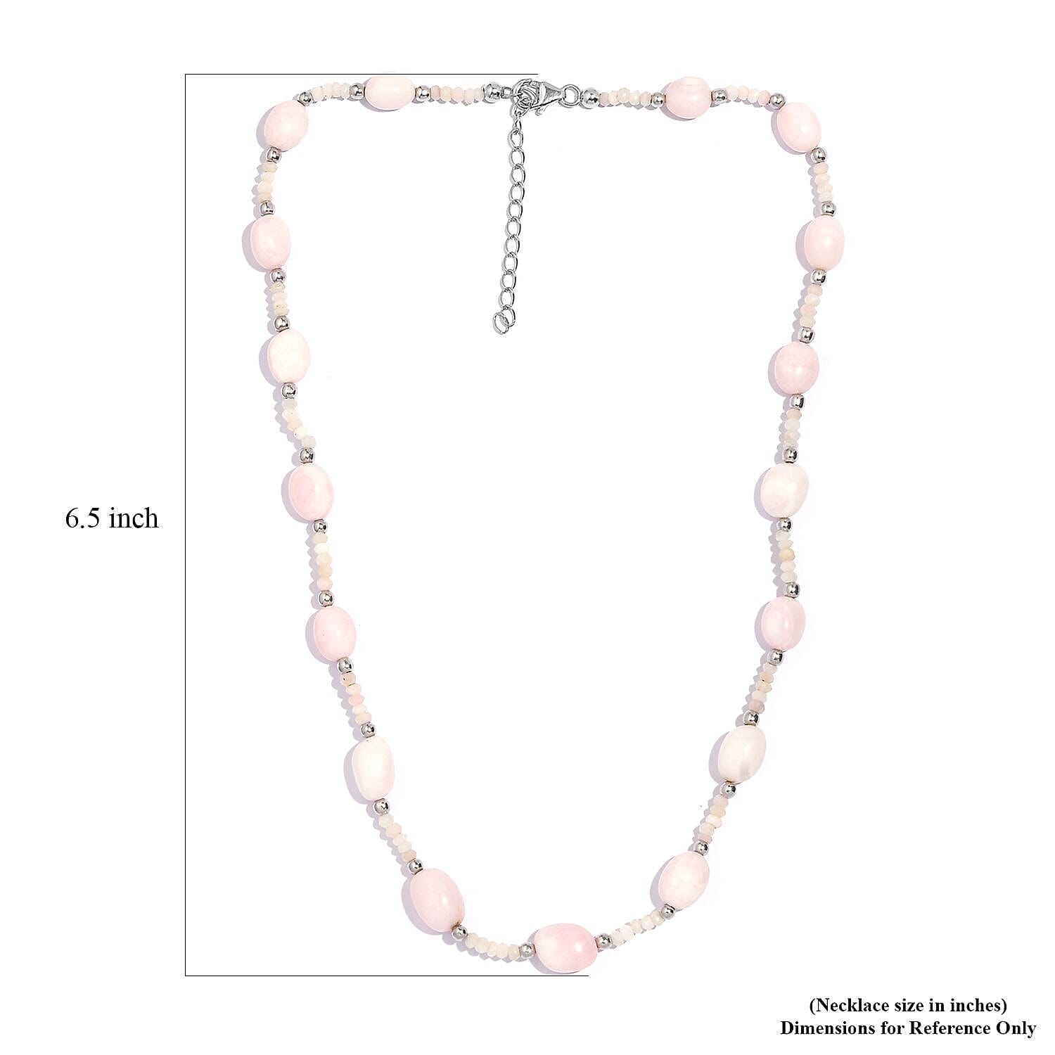 Pink Opal 80.00 ctw Beaded Necklace in Rhodium Over Sterling Silver 18-20 Inches