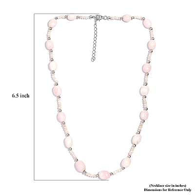 Pink Opal 80.00 ctw Beaded Necklace in Rhodium Over Sterling Silver 18-20 Inches
