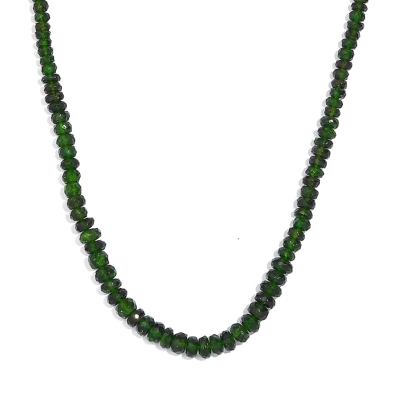 Chrome Diopside 75.00 ctw Beaded Necklace in Rhodium Over Sterling Silver 18-20 Inches