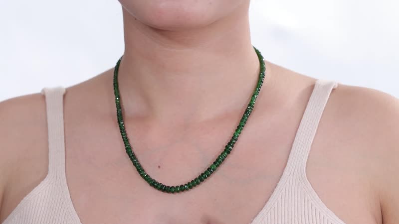 Chrome Diopside 75.00 ctw Beaded Necklace in Rhodium Over Sterling Silver 18-20 Inches