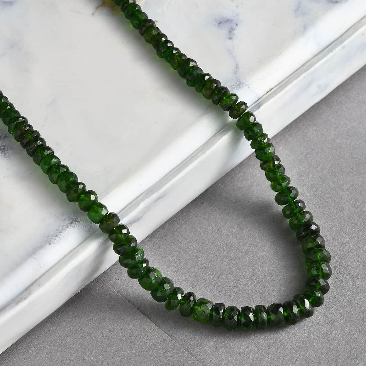 Chrome Diopside 75.00 ctw Beaded Necklace in Rhodium Over Sterling Silver 18-20 Inches image number 1