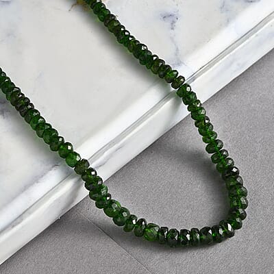 Chrome Diopside 75.00 ctw Beaded Necklace in Rhodium Over Sterling Silver 18-20 Inches