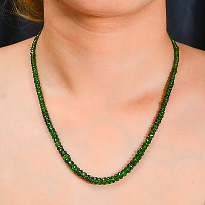 Chrome Diopside 75.00 ctw Beaded Necklace in Rhodium Over Sterling Silver 18-20 Inches