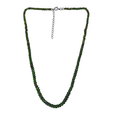 Chrome Diopside 75.00 ctw Beaded Necklace in Rhodium Over Sterling Silver 18-20 Inches