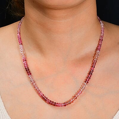Pink Tourmaline 90.00 ctw Beaded Necklace in 18K Yellow Gold Over Sterling Silver 18-20 Inches