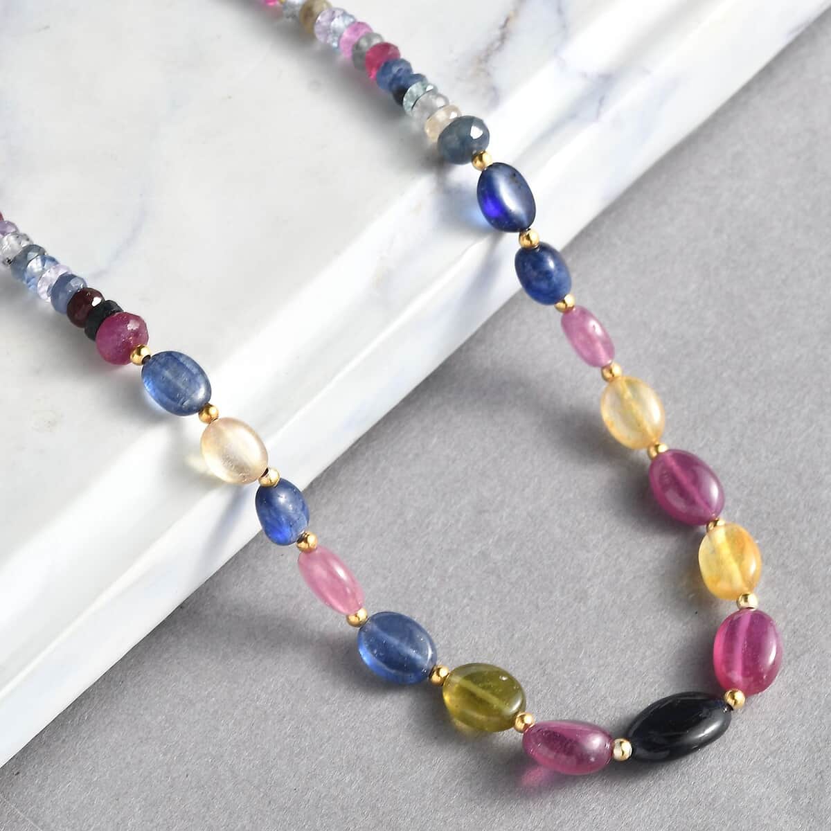 Multi Sapphire 60.00 ctw Necklace in 18K Yellow Gold Over Sterling Silver 18-20 Inches image number 1